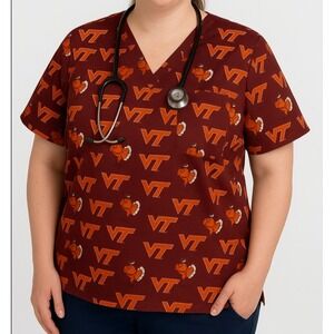 Virginia Tech Scrub Top Size L – 100% Cotton Hokies VT Logo Print  Unisex HOKIES